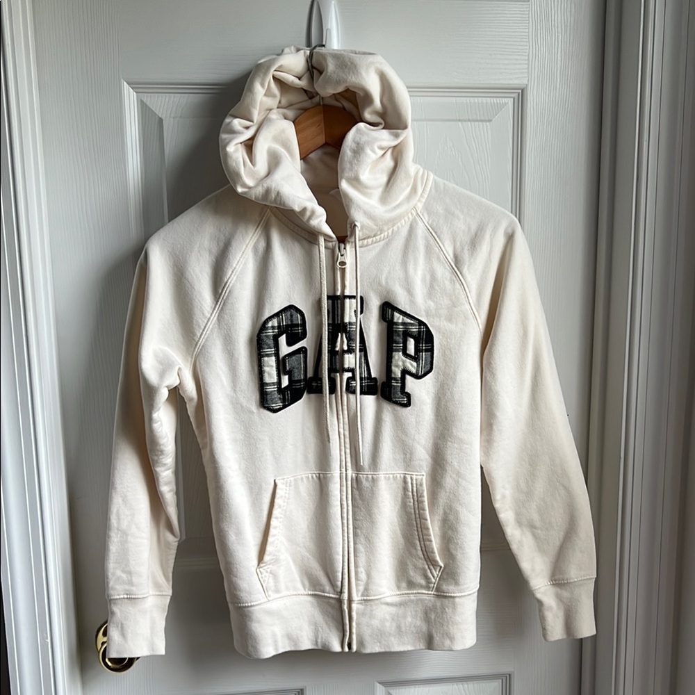 GAP Factory Cream Zip-Up Hoodie Jacket with Fleece Lining Womenโs Size Small